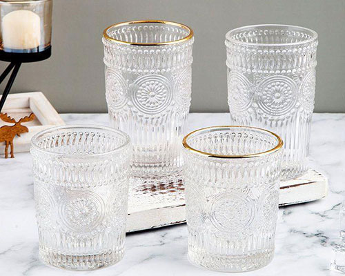 Embossed Wine Glasses with Gold Rim