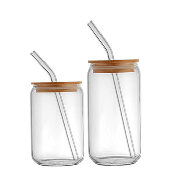 Glass Cups With Bamboo Lid And Straw (2)