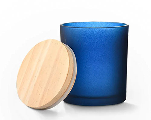 Blue Frosted Glass Candle Jar With Lid