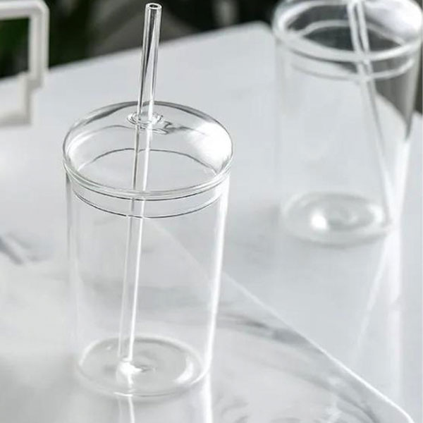 Clear Glass Coffee Cup With Lid And Straw