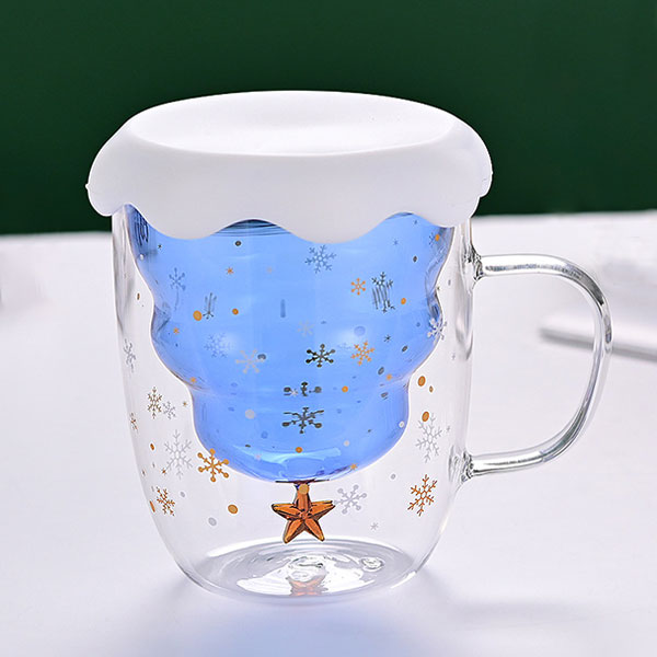 Double Walled Christmas Blue Glass Mug