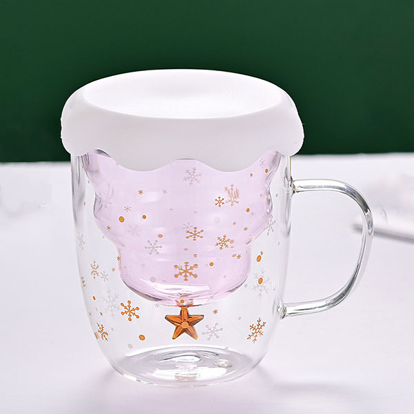 Double Walled Christmas Pink Glass Mug
