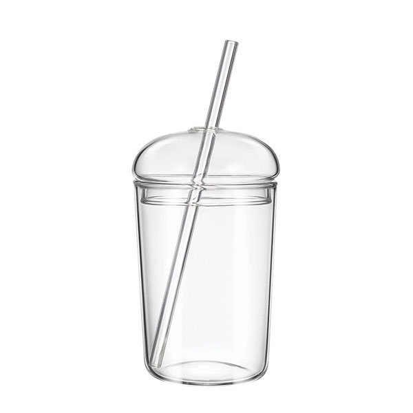 Glass Coffee Cup With Lid And Straw