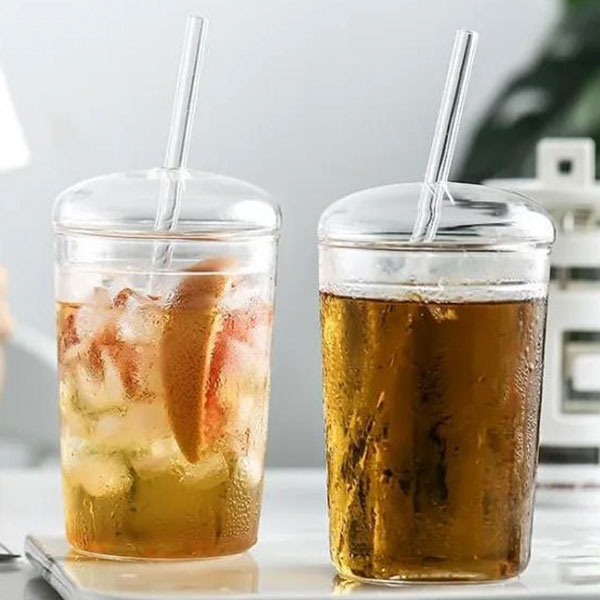 Glass Coffee Cups With Lid And Straw